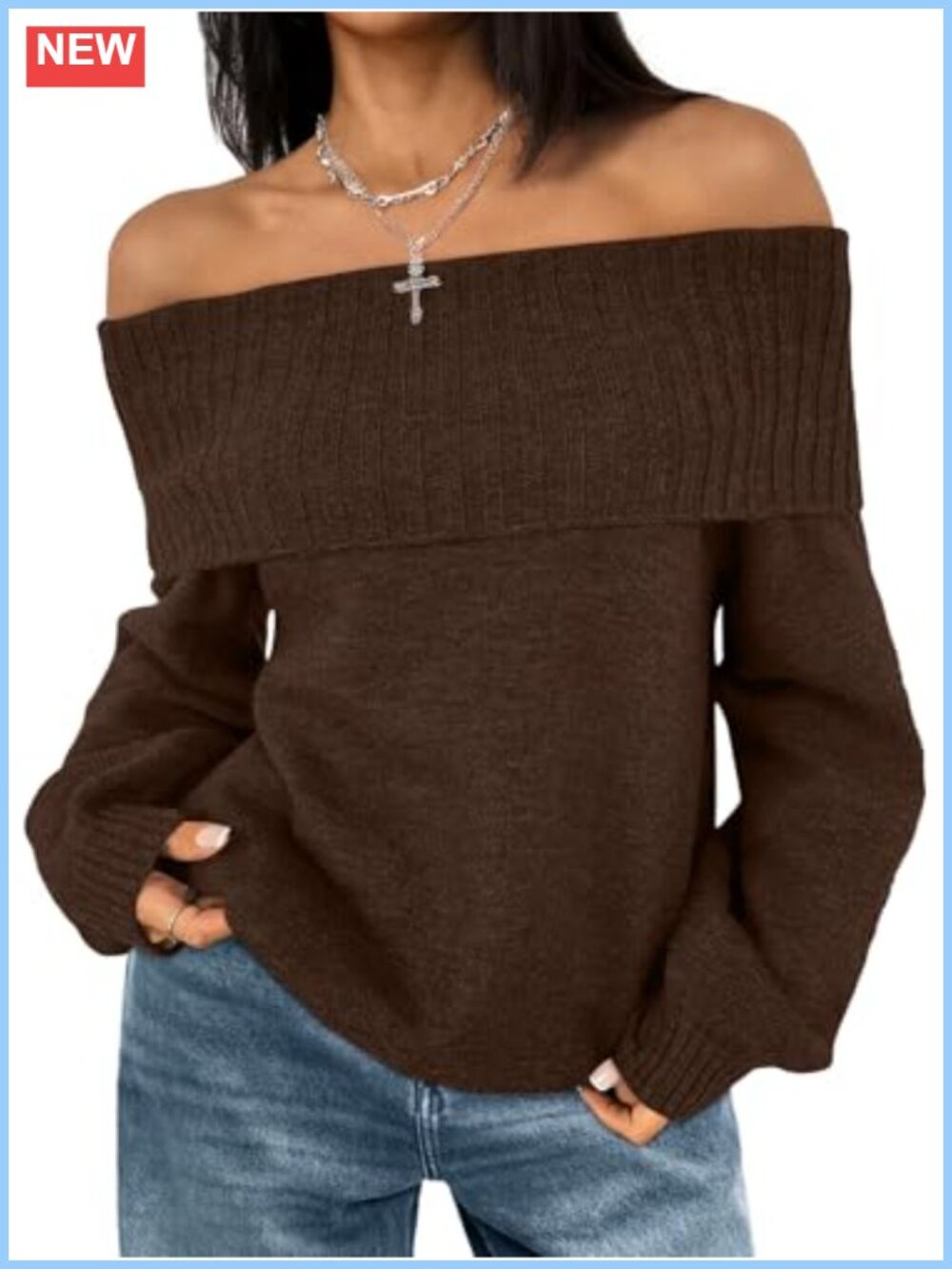 Off The Shoulder Oversized Pullover Sweater Loose Fit Long Sleeve